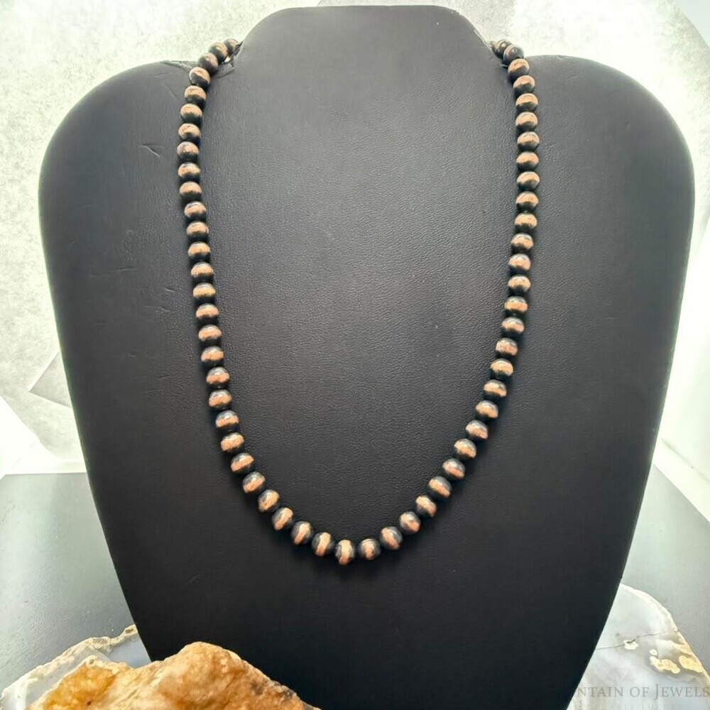 Copper Navajo Pearl Beads 6 mm Necklace Length 16"-20" For Women